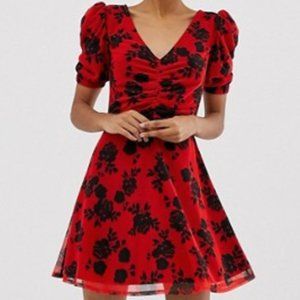 COLLUSION ruched skater dress in floral mesh